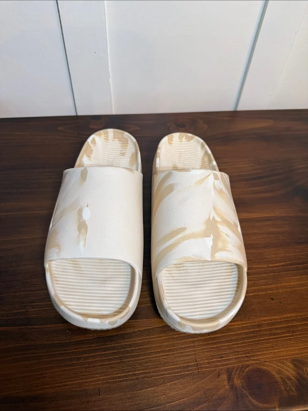 Nike Marbled Foam Slides Cream Beige Comfort Sandals M9 W10